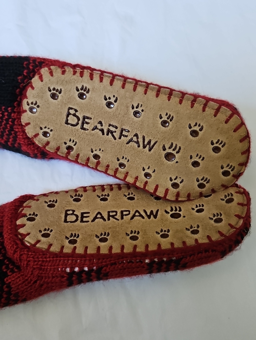BearPaw Red & Black Buffalo Plaid Sherpa-Lined Slipper Socks NWOT